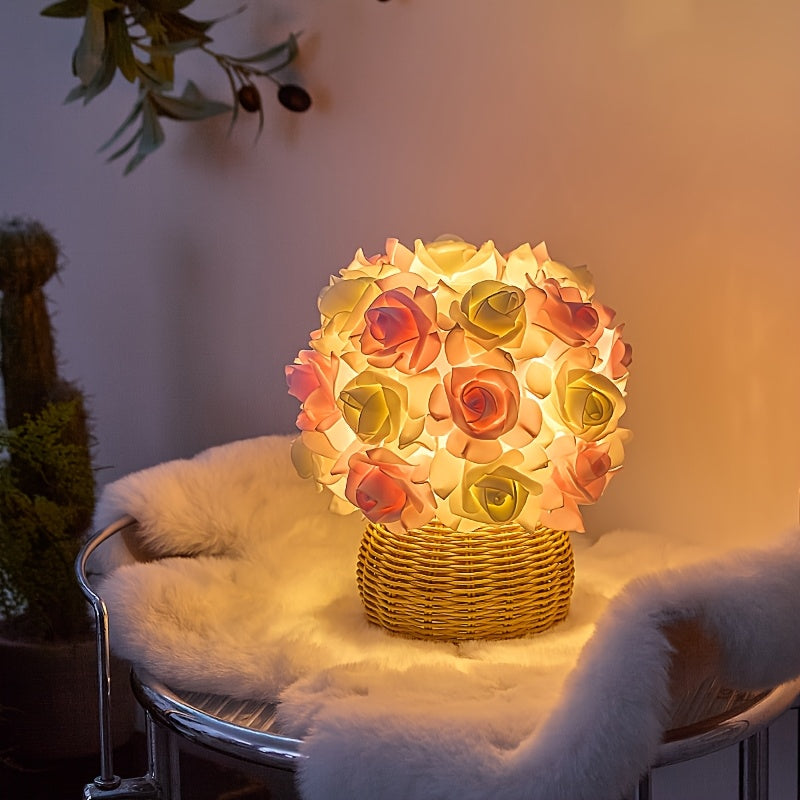 FloraGlow - Art Deco Rose Table Lamp with USB Port