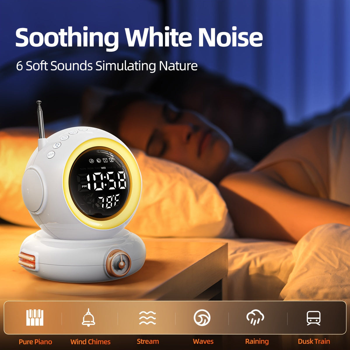 LunaRise - Sunrise Alarm Clock with Bluetooth Speaker and FM Radio