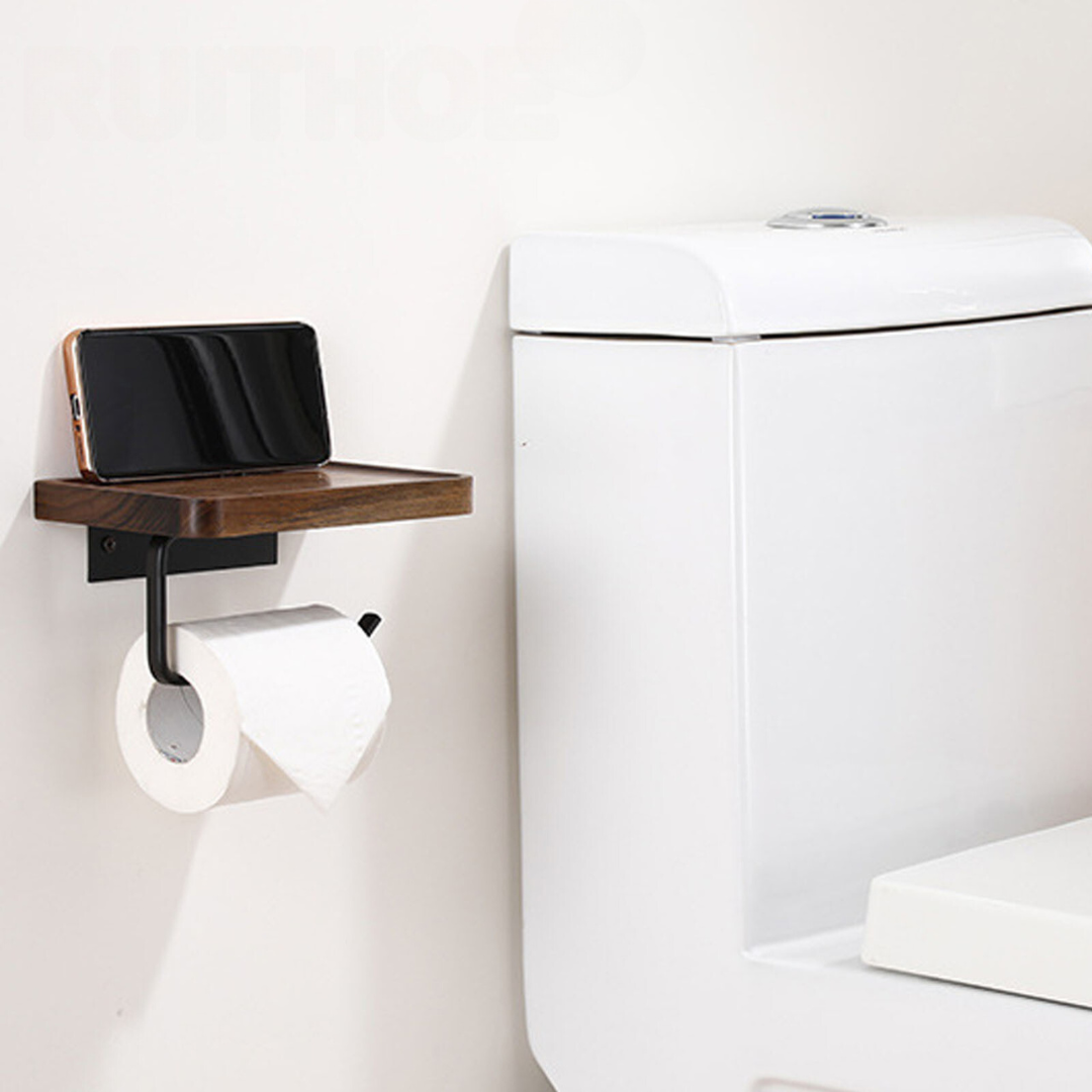 Wall-Mounted Toilet Paper Holder - Walnut and Stainless Steel Bathroom Accessory