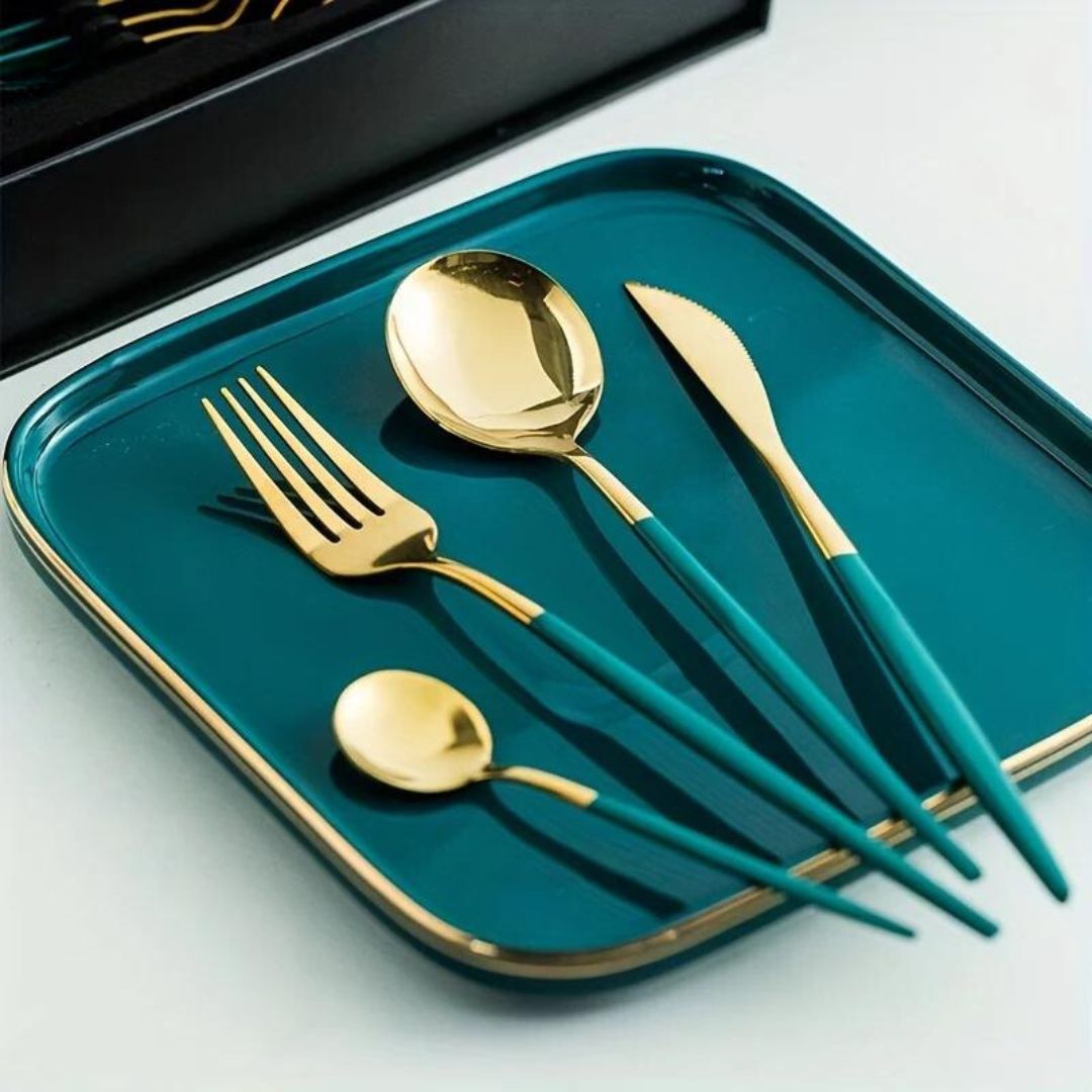 IvoraGold - Golden 24-Piece Stainless Steel Cutlery Set