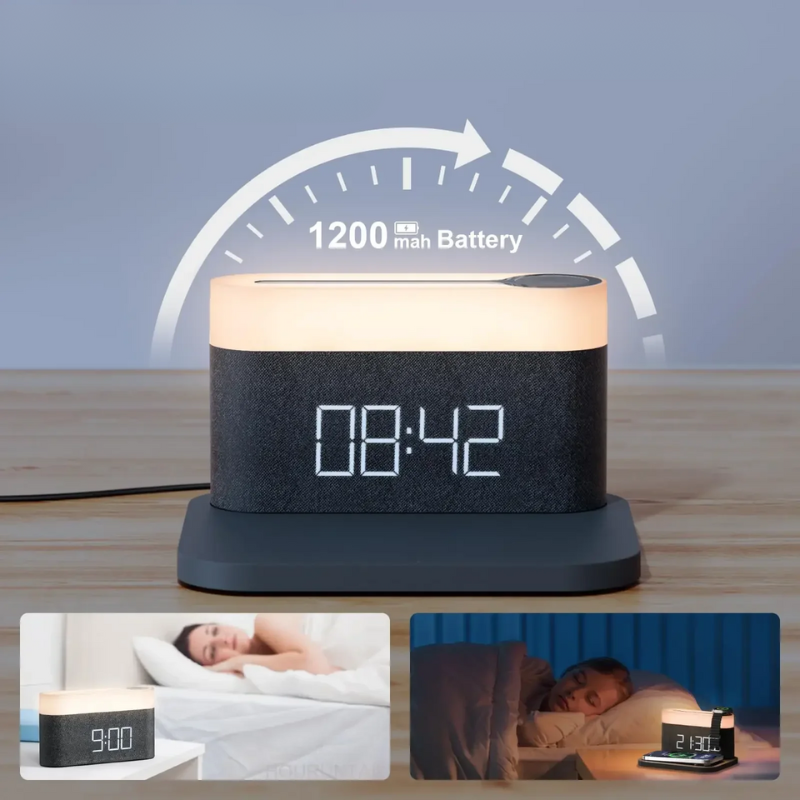 LuxeCharge Pro - Chargeur sans fil 15W avec veilleuse et fonction réveil