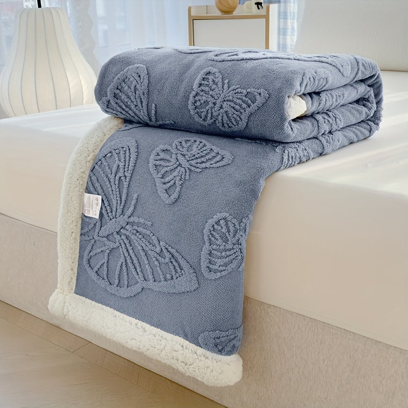 Cozy Luxe - Soft Thick Fleece Throw with Butterfly Embroidery