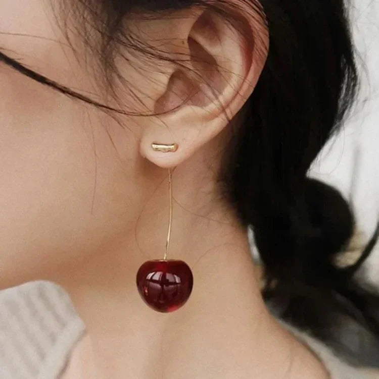 Fleur - Boucles d'oreilles cerises rouges fantaisie