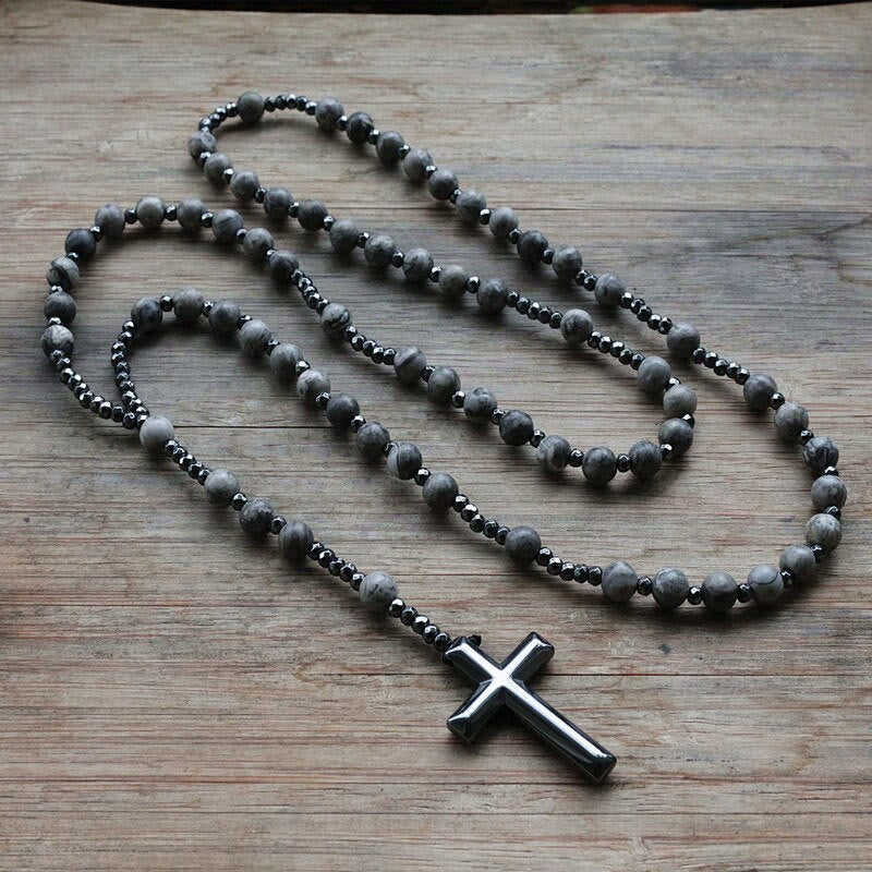 Collier Rosaire Croix Orion - Œil de Tigre Lapis