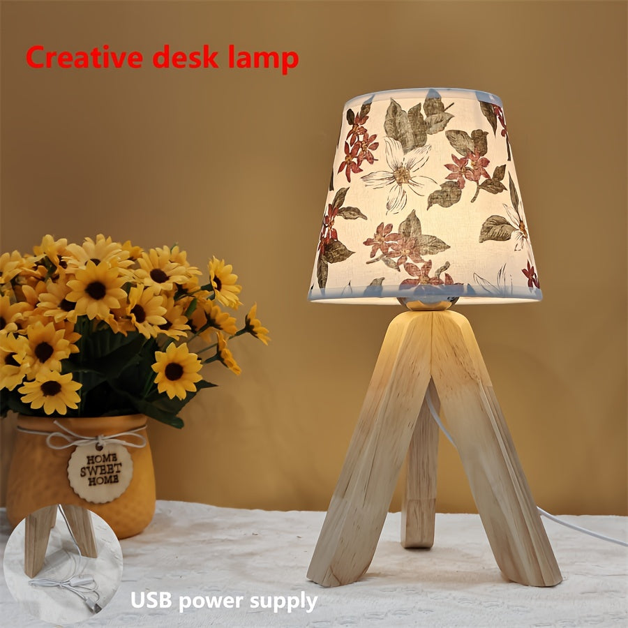 FloralGlow Lamp - Wooden LED Table Lamp with Floral Pattern