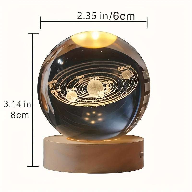 Spherune - 3D Crystal Table Lamp with Wooden Base