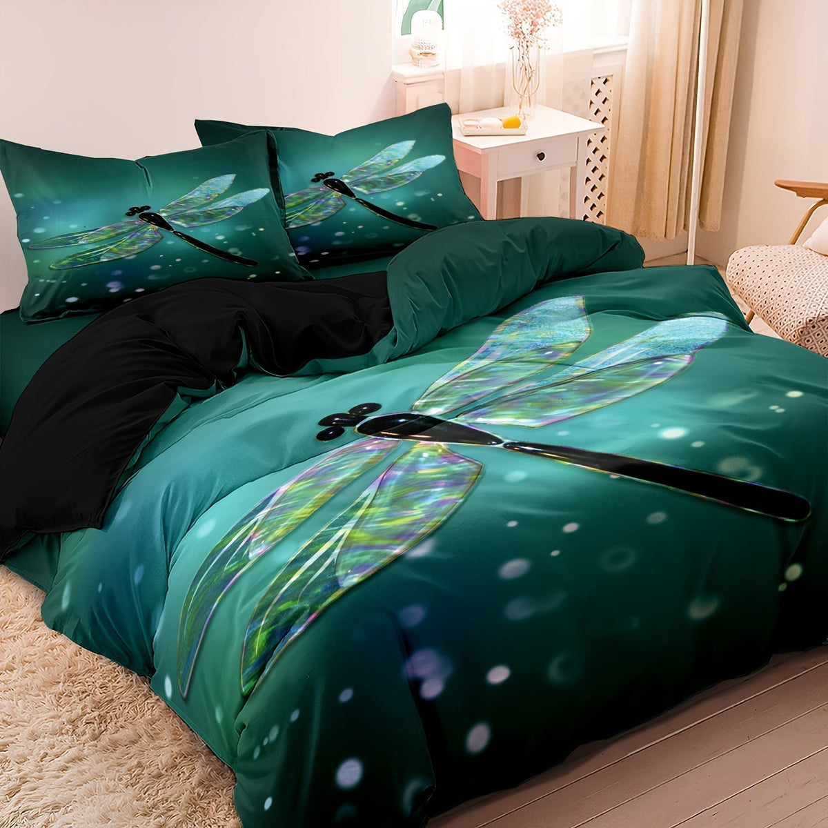 DragonflyDream - Elegant Dragonfly Bedding Set in Soft Satin Cotton
