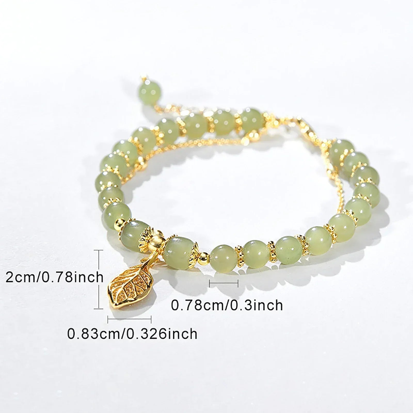 Bracelet feuille de jade doré 18K réglable, équilibre