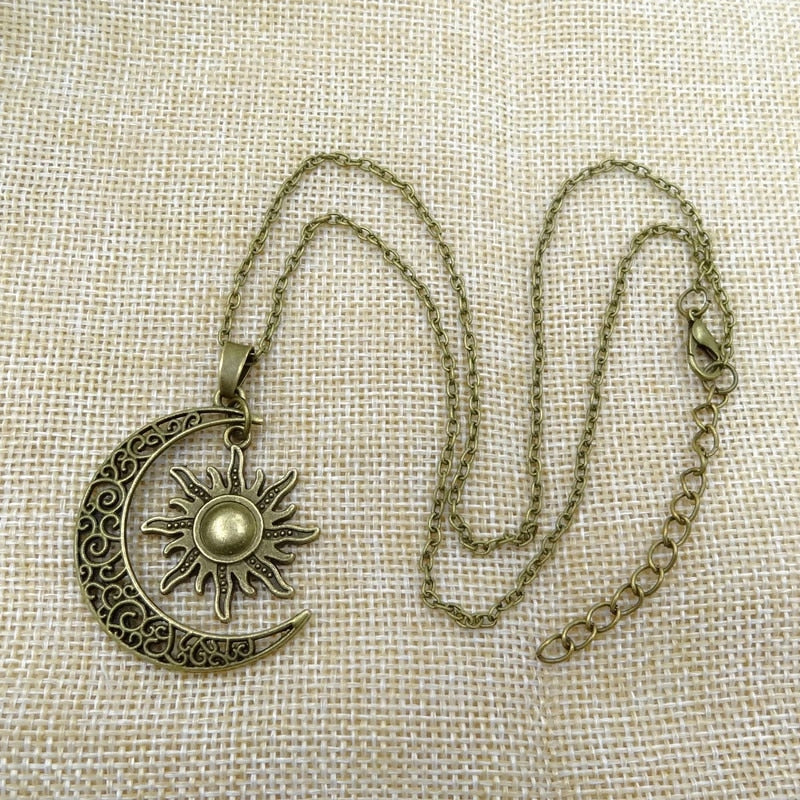 Collier Vintage Soleil et Lune - Double Pendentif Argent 925