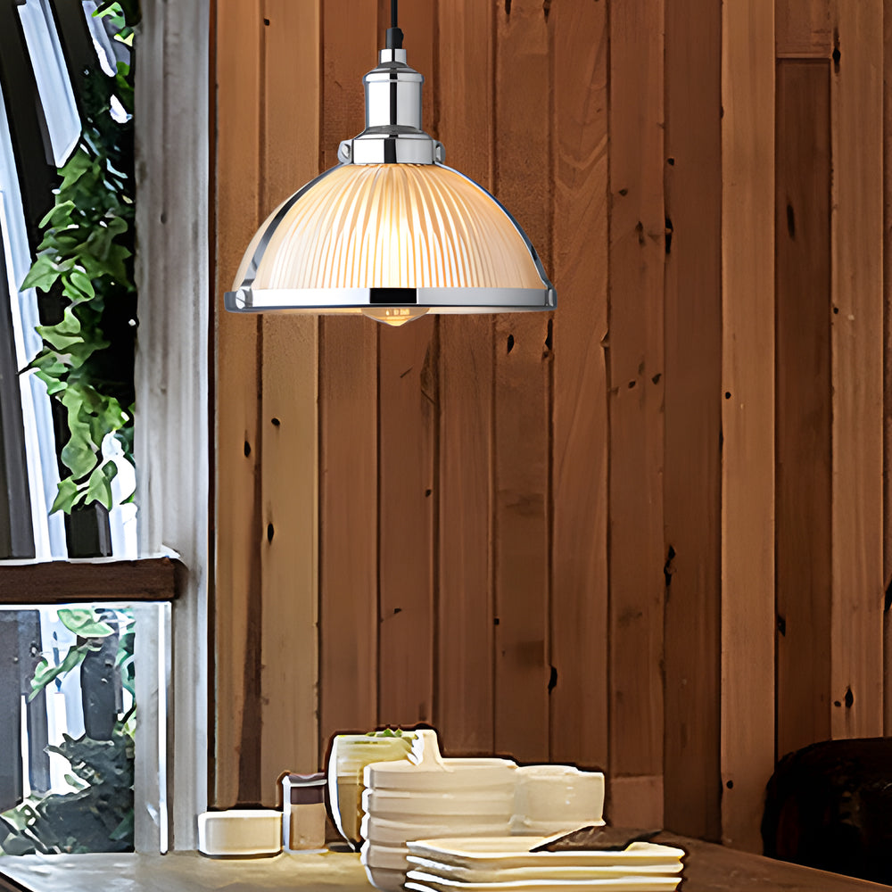GlimmerLux Chandelier - Retro Ribbed Glass Chandelier for Dining Rooms