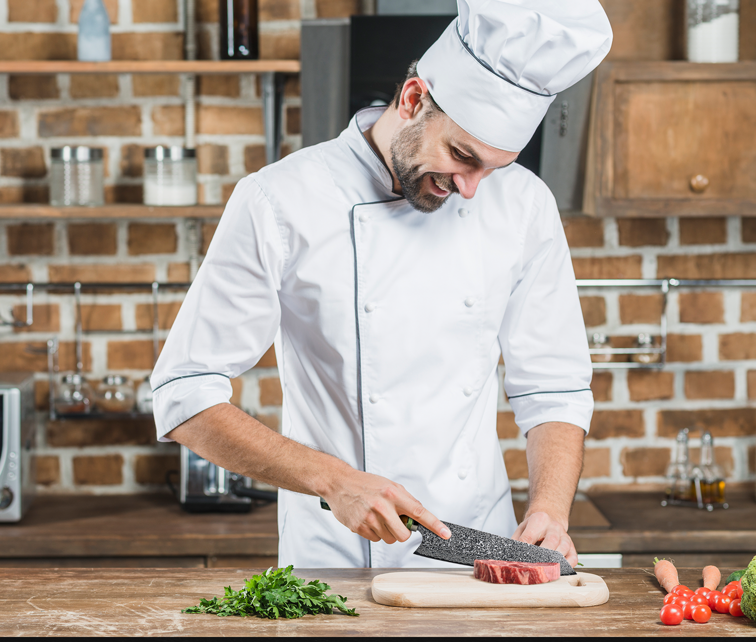 SmaragdMes - Couteau de Chef Japonais en Acier Damas
