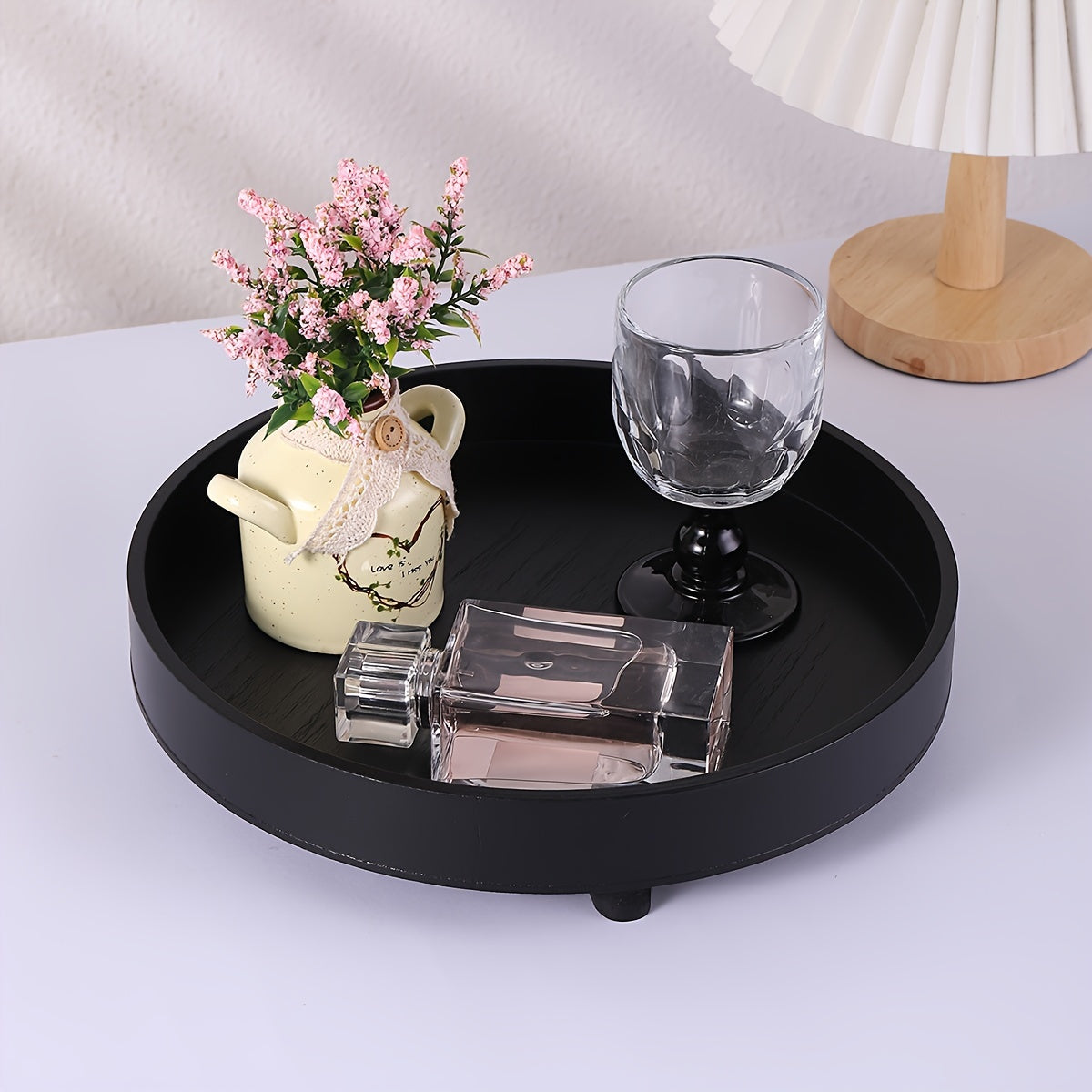 ClassicTray - Round Black Wood Tray for Chic Decor