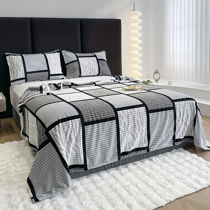 FleeceNest Striped Plush Throw - Ultimate Comfort Blanket
