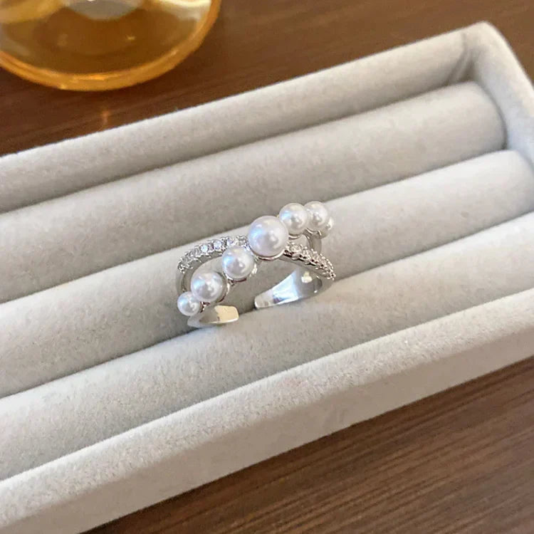Bague Vintage Réglable Isadora - Zirconia et Perle