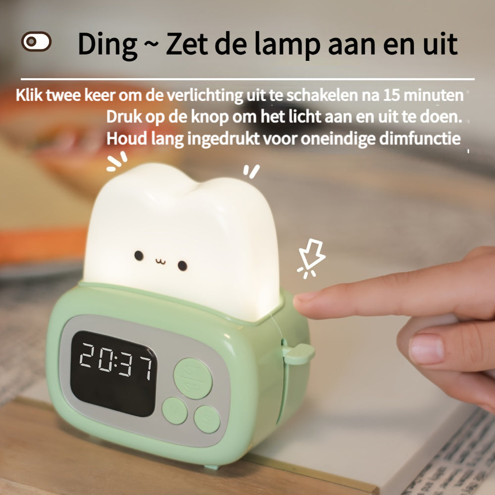 GlowBake Clock - Rechargeable LED Alarm Clock with Bread Design
