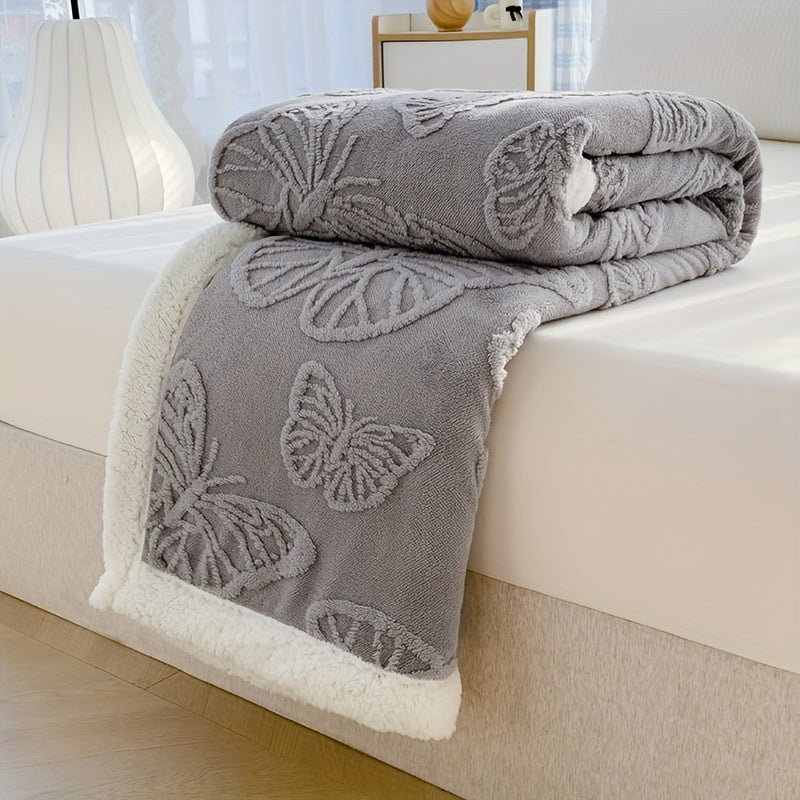 Cozy Luxe - Soft Thick Fleece Throw with Butterfly Embroidery