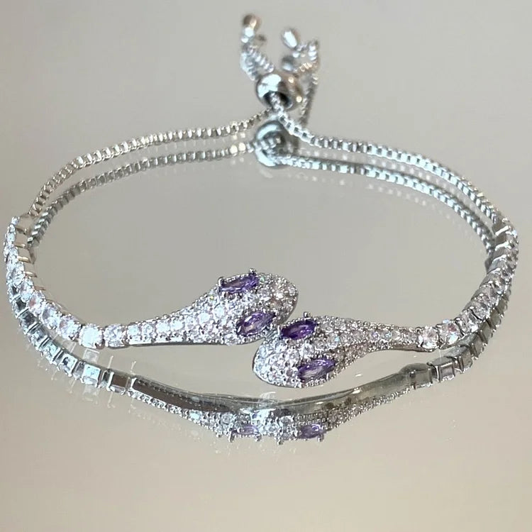 Lyra - Bracelet serpent en zircone et argent, mystique chic