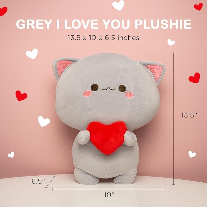 LullaPlush - Gray Cat Plush with Heart, the Perfect Comfort Toy for All Ages