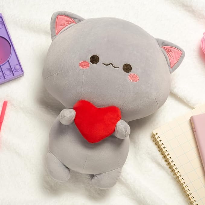 LullaPlush - Gray Cat Plush with Heart, the Perfect Comfort Toy for All Ages