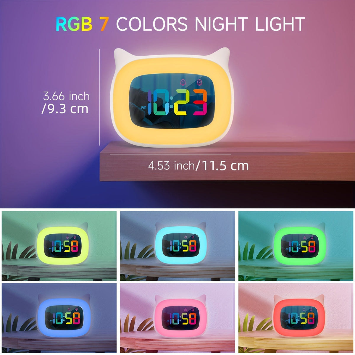 Ikitrix - LED Cat Alarm Clock with Ambient Night Light