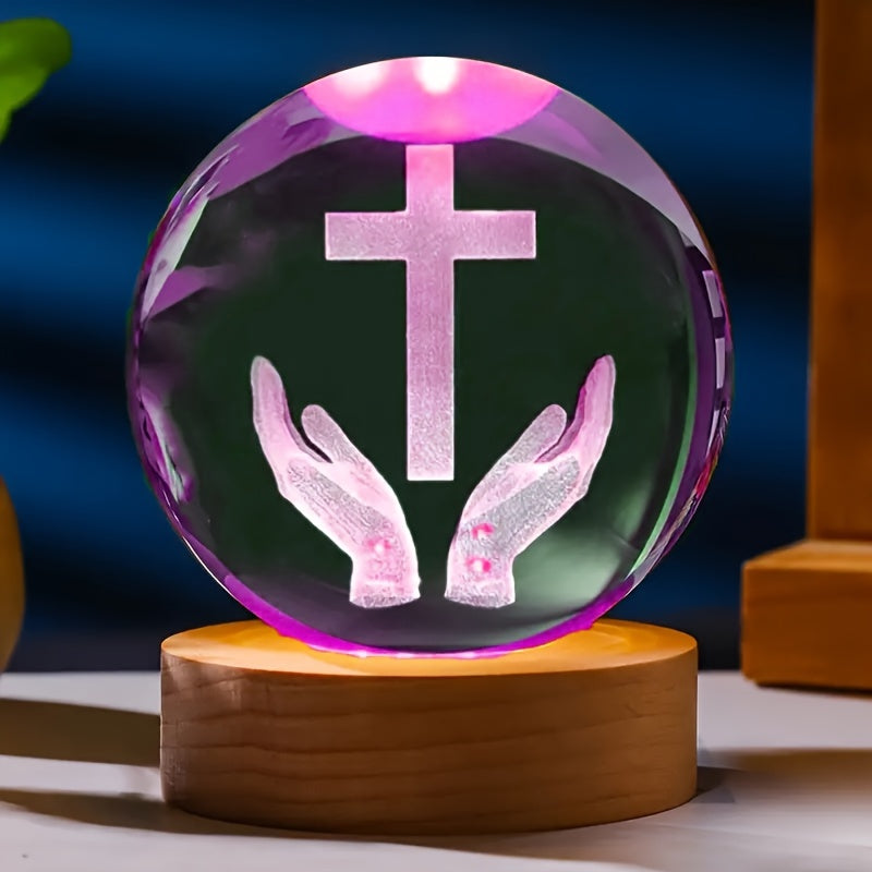 CrystalGlow Lamp - Elegant 3D Engraved Crystal Night Light