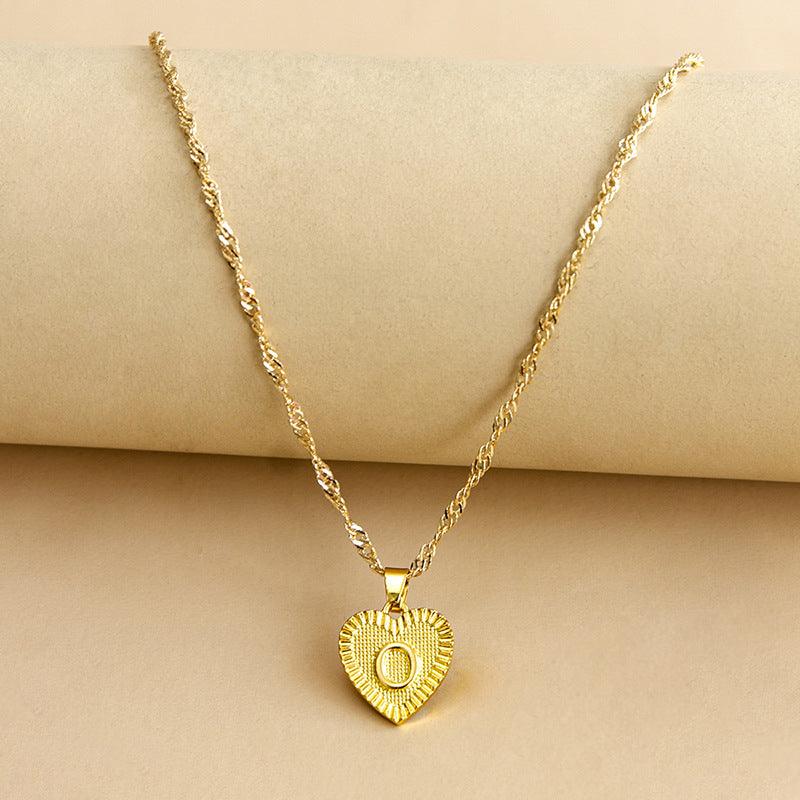 Amara - Gold Heart Initial Pendant Necklace