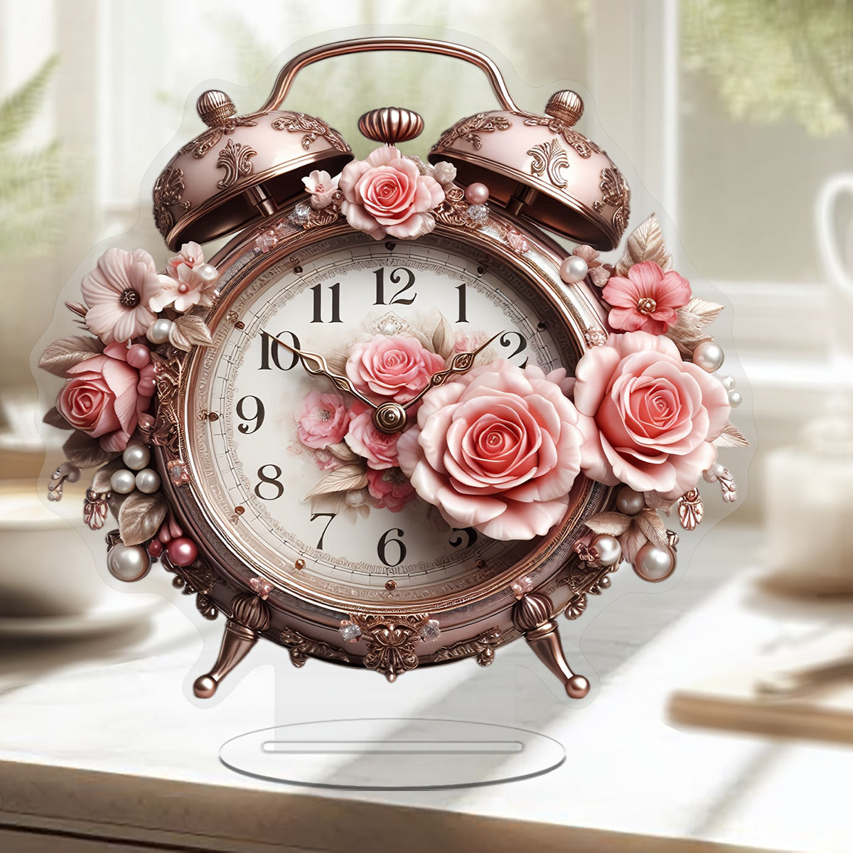 BohoBloom Clock - Vintage Floral Acrylic Table Clock