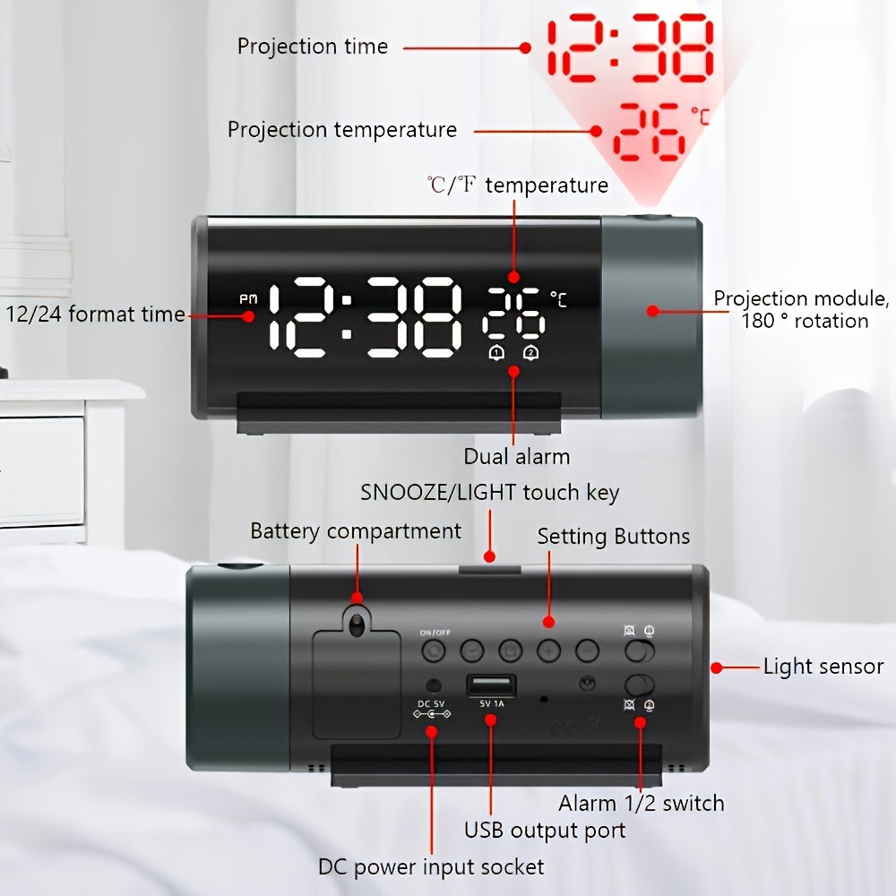 ProjectElite Clock - Modern Black Projection Alarm Clock