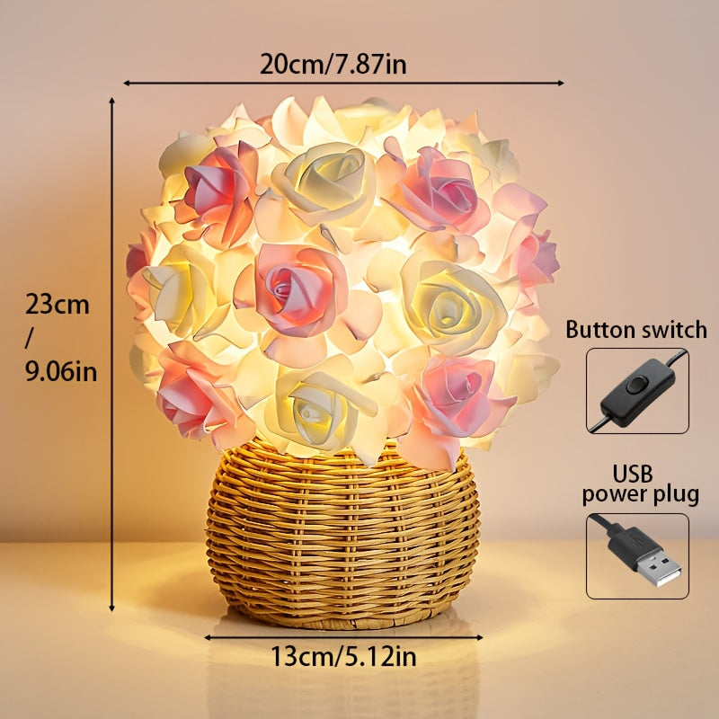 FloraGlow - Art Deco Rose Table Lamp with USB Port