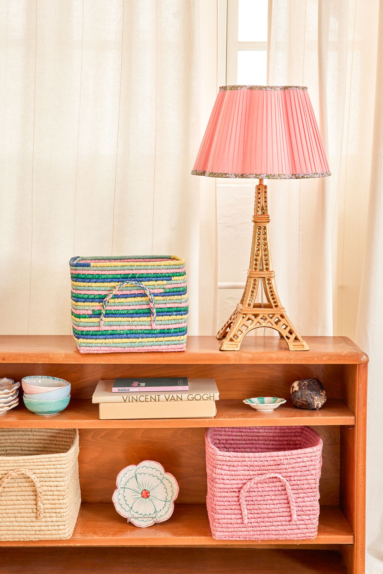 RaffiaCraft - Panier de Rangement Colore Fait Main en Raphia Naturel