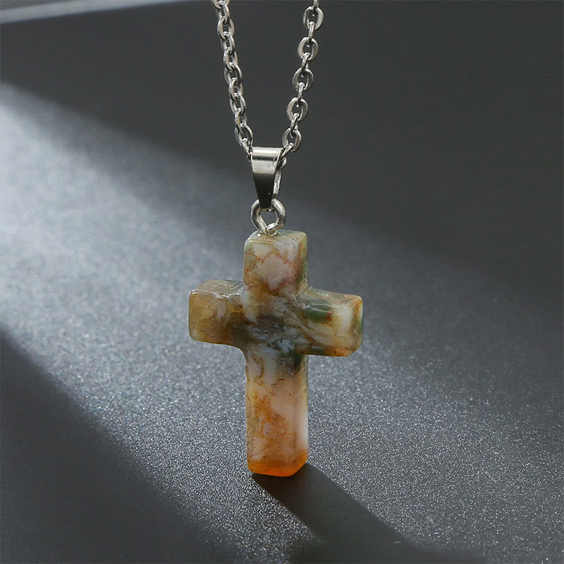 Seraphina - Collier croix en pierres précieuses naturelles