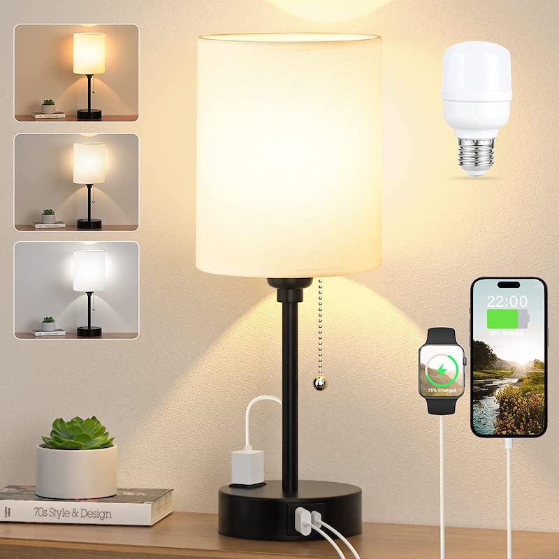 Yorvex - 3-Color Temperature Bedside Lamp with USB Ports
