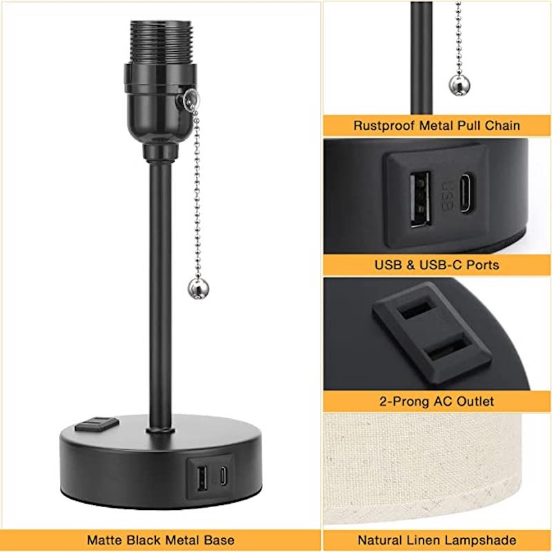 Yorvex - 3-Color Temperature Bedside Lamp with USB Ports