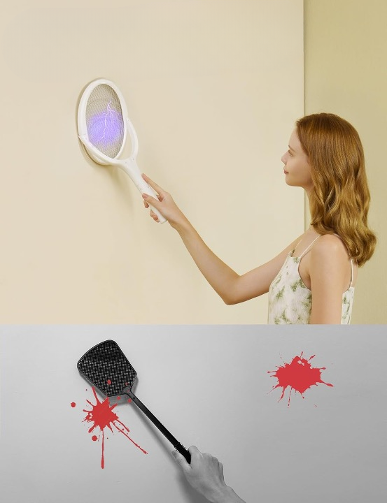 Raquette Anti-Mouches Flex - Tapette électrique rechargeable à tête pivotante