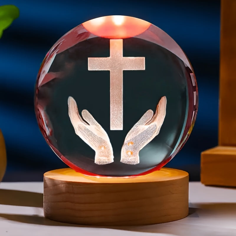 CrystalGlow Lamp - Elegant 3D Engraved Crystal Night Light
