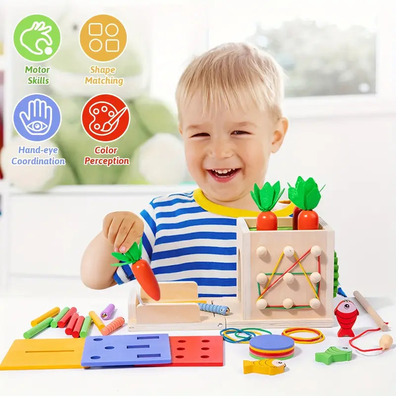 Montessori 8-in-1 Wooden Activity Box for Babies 8 Months+