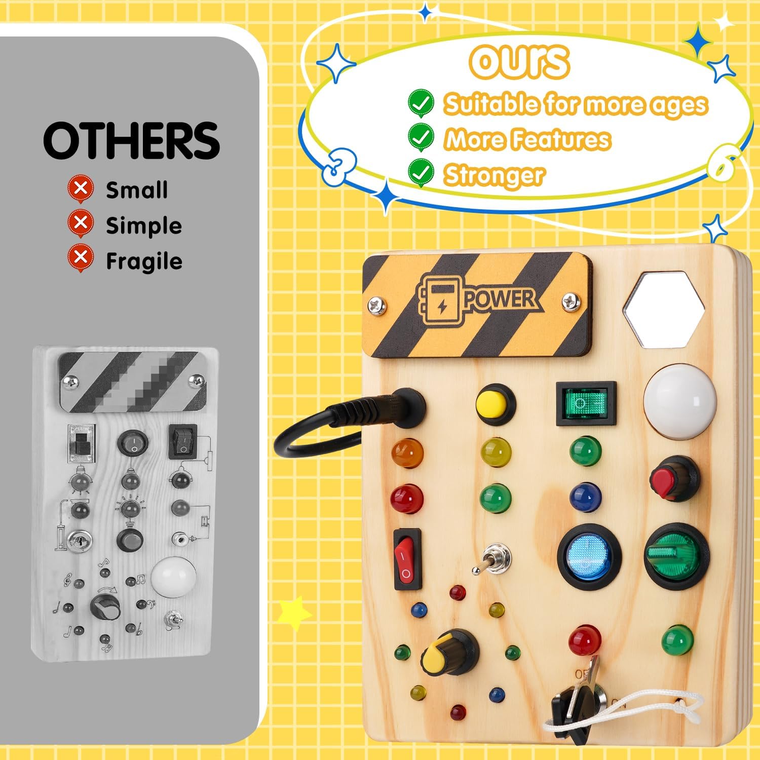 MindSpark - Wooden Montessori Light-Up Switch Board for Kids