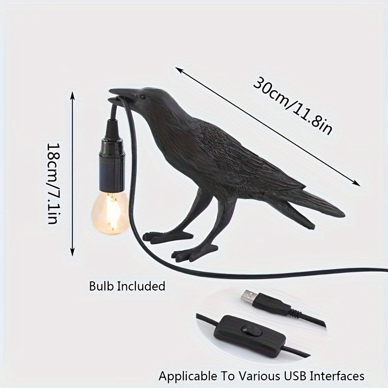 RavenLicht - Elegant Raven Table Lamp with USB Port
