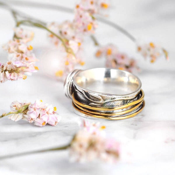 Selene - Bague spinner aigue-marine envoûtante