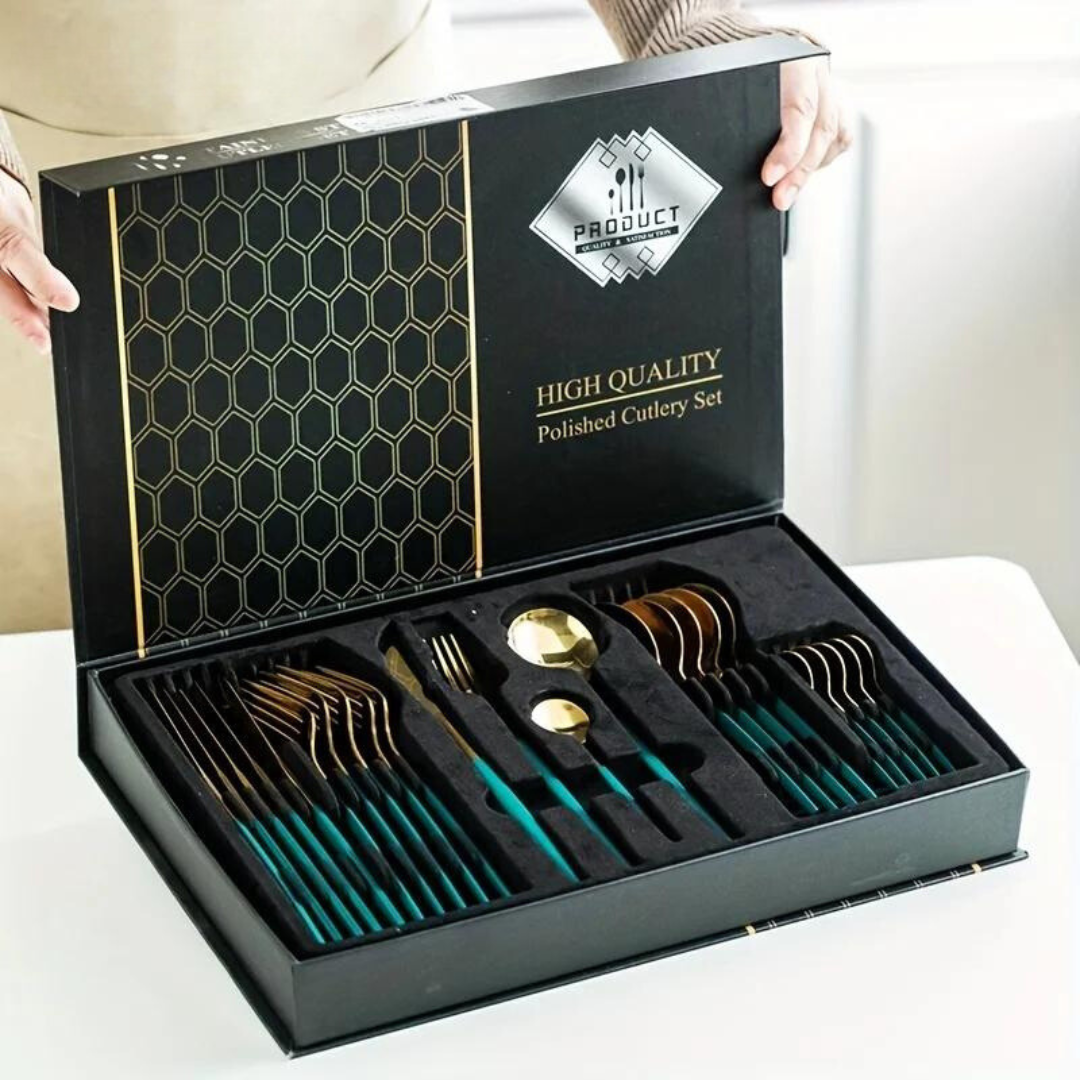 IvoraGold - Golden 24-Piece Stainless Steel Cutlery Set
