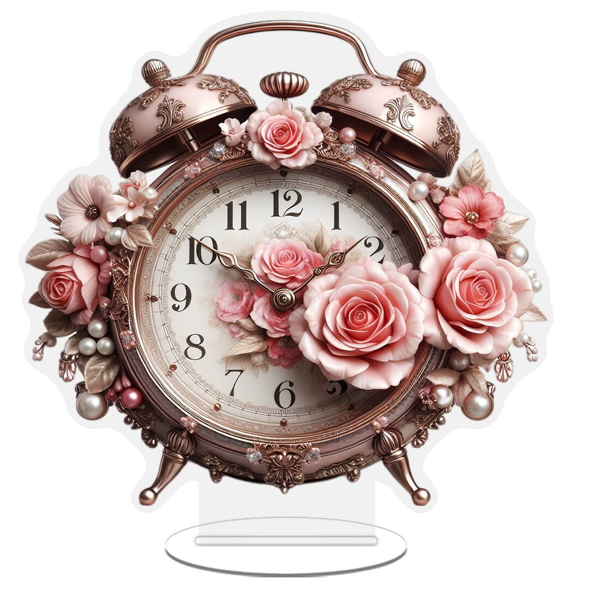 BohoBloom Clock - Vintage Floral Acrylic Table Clock