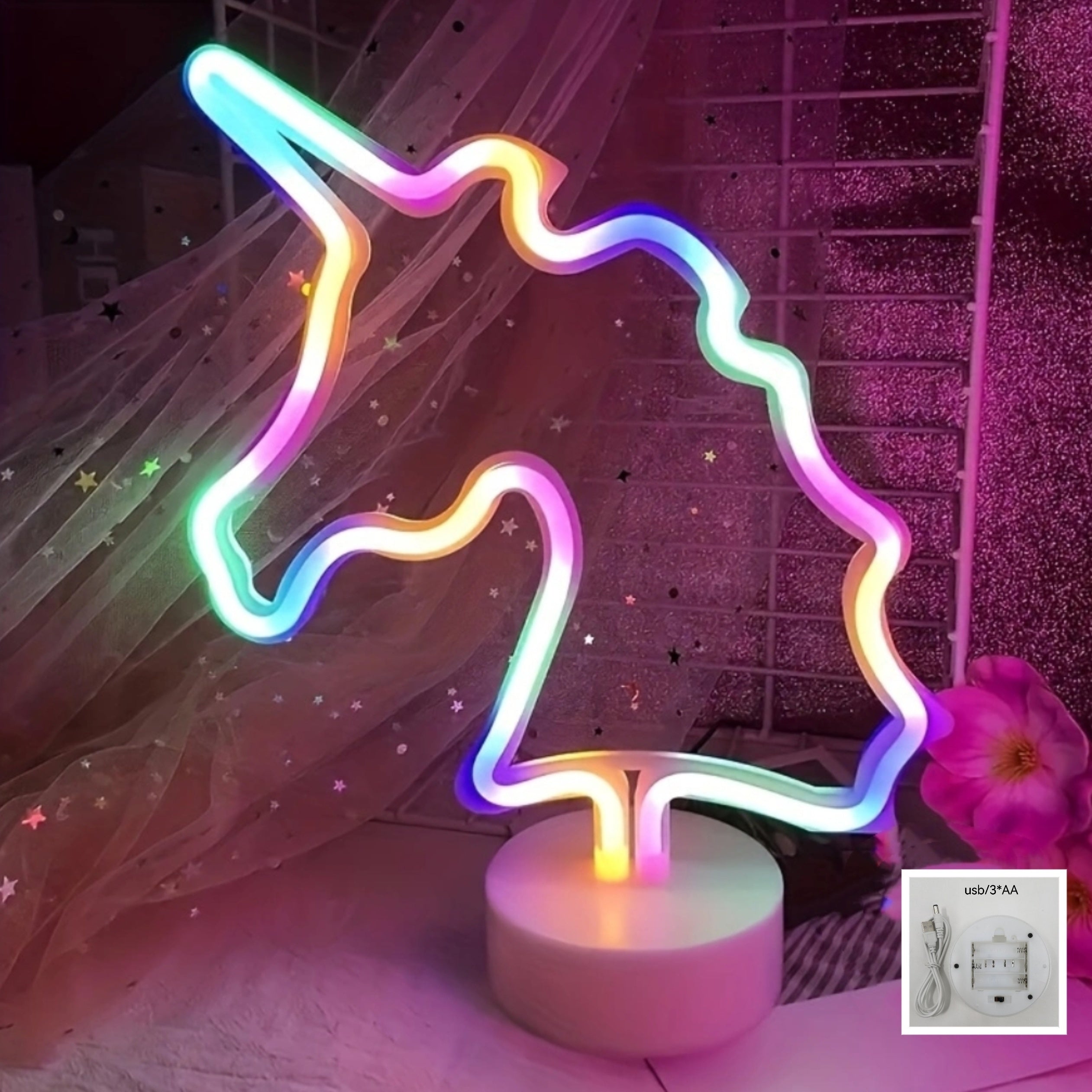UnicornGlow Lamp - Lampe neon licorne USB pour une deco de fete magique