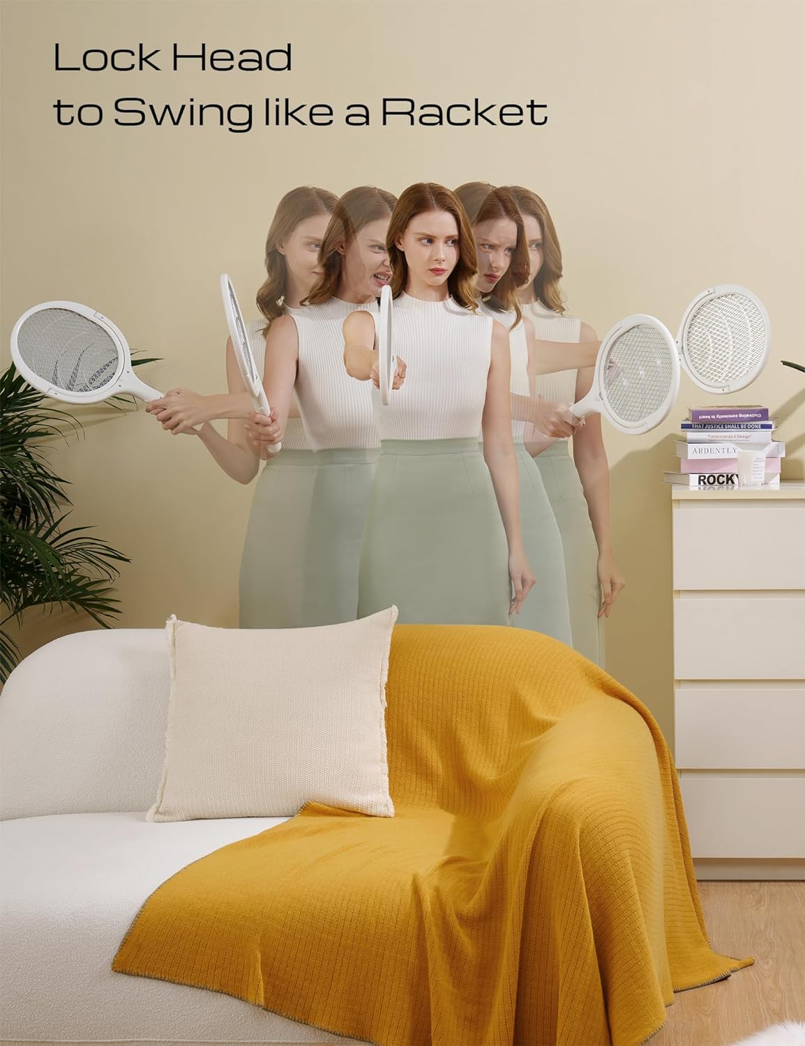 Raquette Anti-Mouches Flex - Tapette électrique rechargeable à tête pivotante