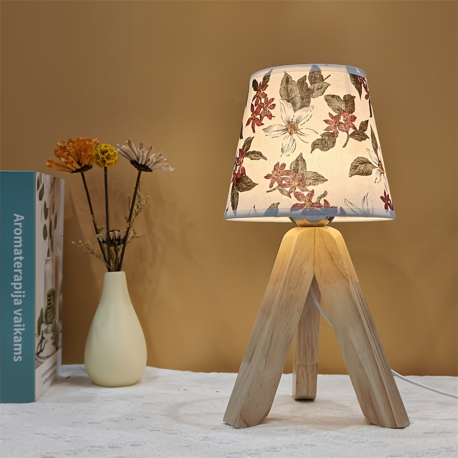 FloralGlow Lamp - Wooden LED Table Lamp with Floral Pattern