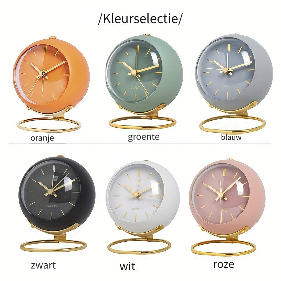 EleganceTime - Silent Quartz Alarm Clock with Metal Design