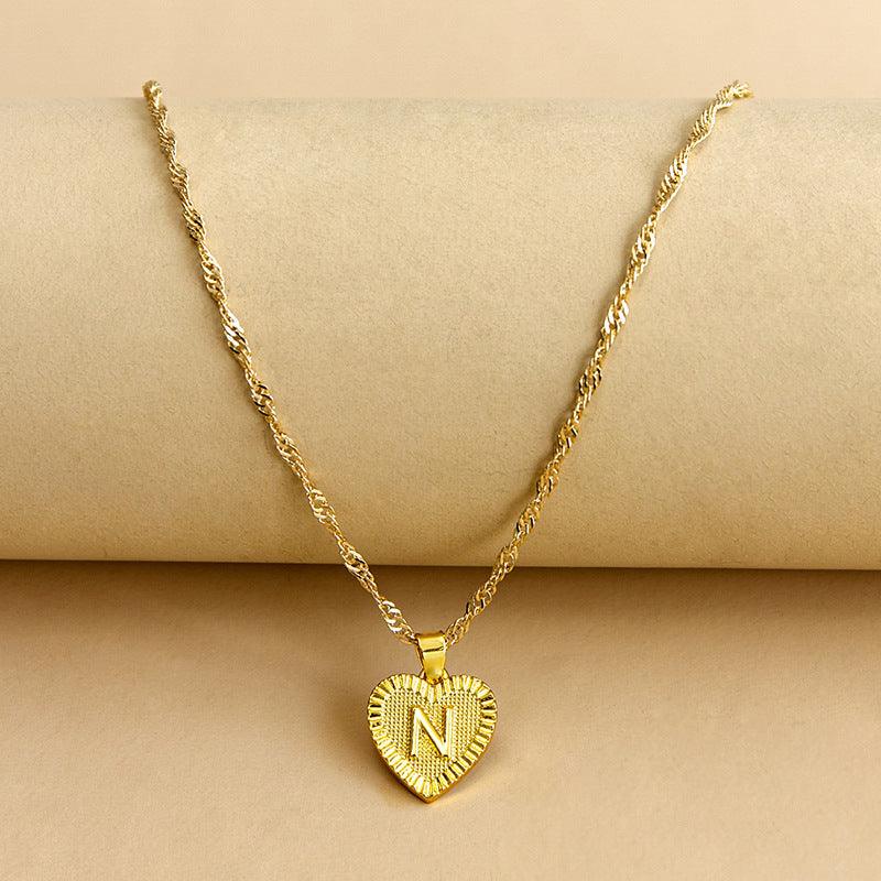 Amara - Gold Heart Initial Pendant Necklace