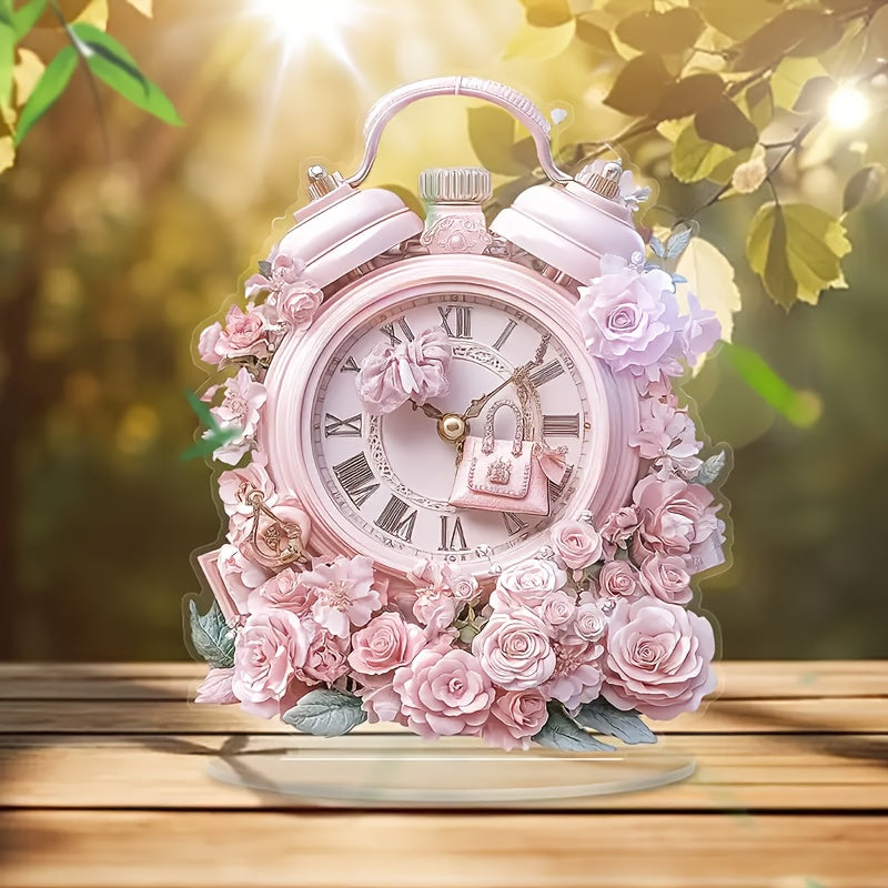 BohoClock - Bohemian Pink Flower Acrylic Wall Clock