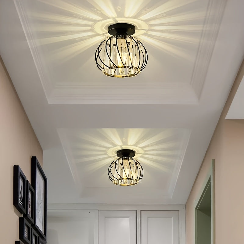 CrystalGlow - Lampe de Couloir en Cristal Noir et Or
