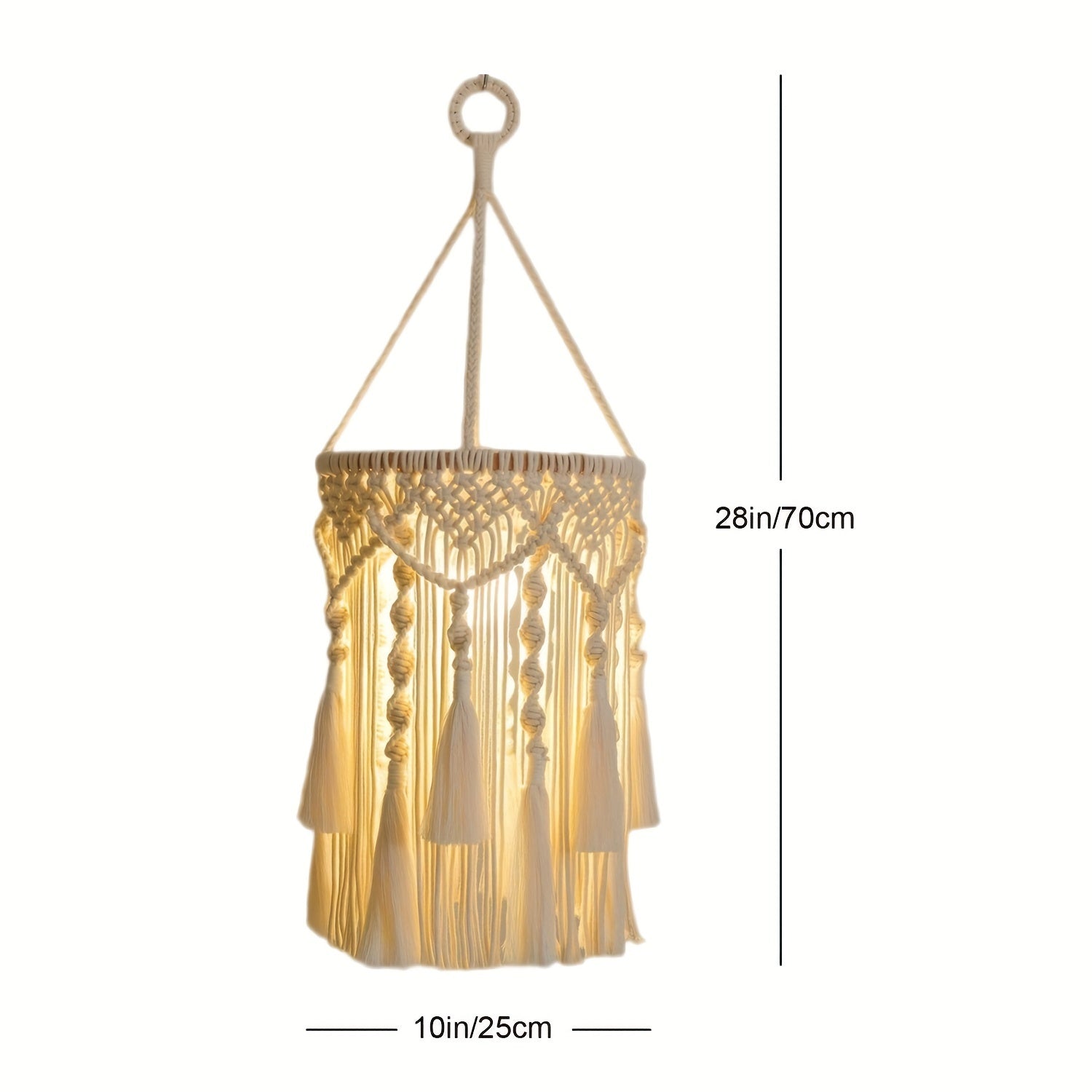 BohoTwist Pendant - Abat-jour boheme tisse main a pompons