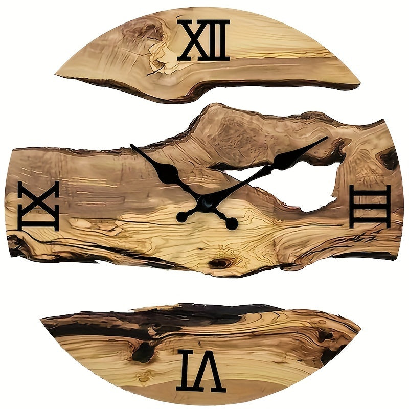RustiqueClock - Round Wall Clock with Wood Effect and Silent Mechanism